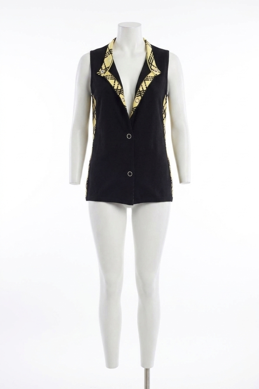NEW ANGEL plaid accent vest in black/yellow